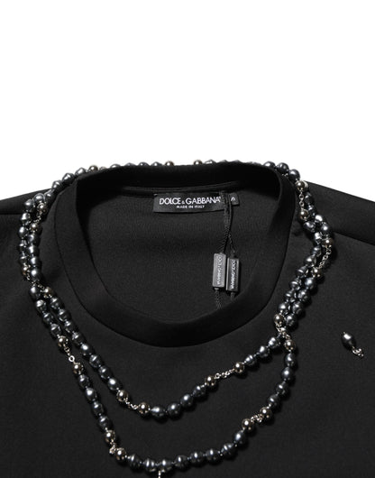 Black Polyester Necklace Embellished T-shirt