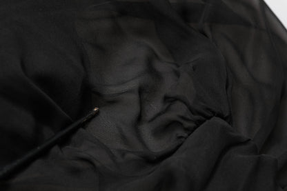 Black Silk Tulle Long Sleeve V-neck Dress