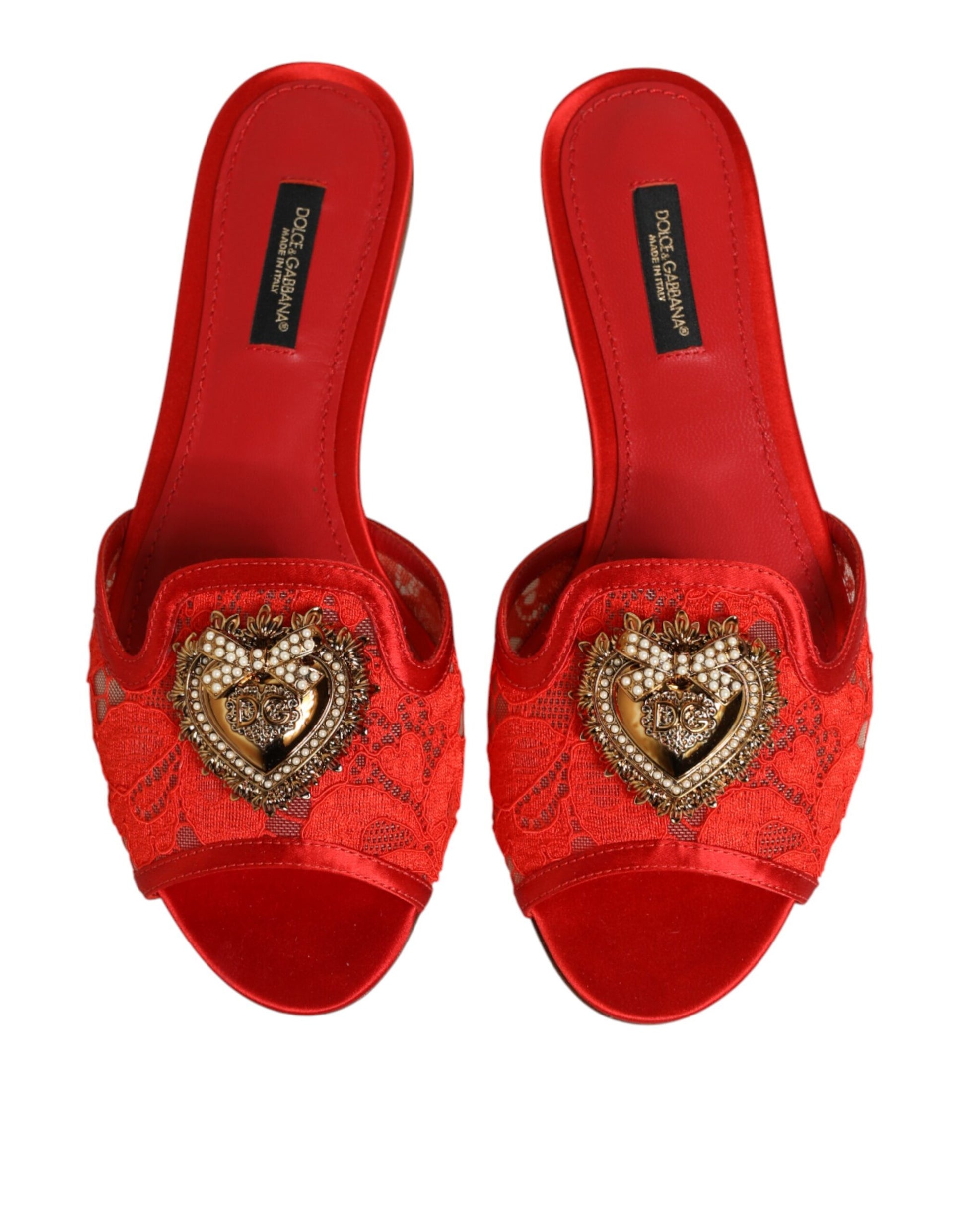 Red Devotion Lace Flats Slip On Sandals Shoes