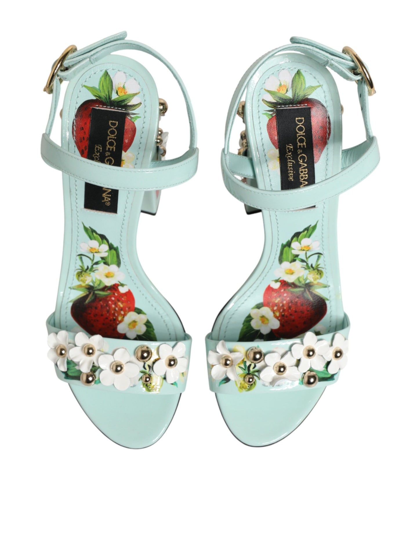 Mint Green Floral Studs Heels Sandals Shoes