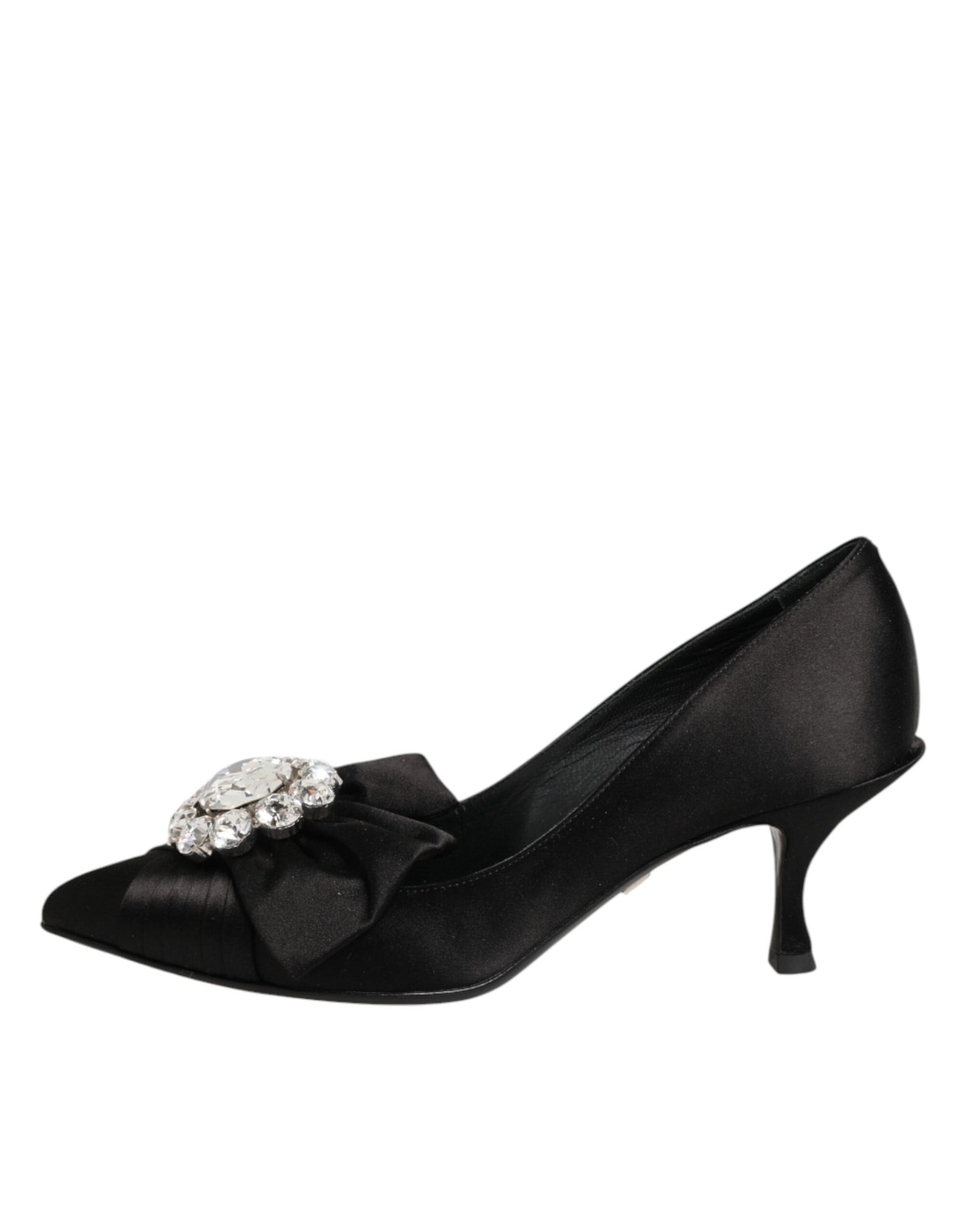 Black Satin Bow Crystal Embellishment Pumps Shoes