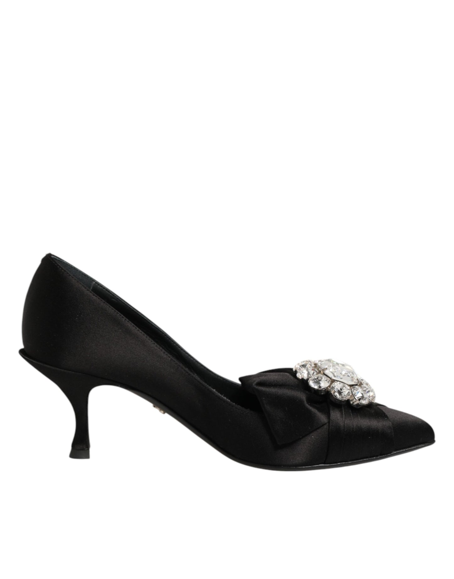 Black Satin Bow Crystal Embellishment Pumps Shoes