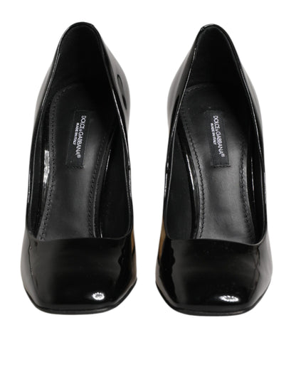Black Gold Patent Leather Logo Heels Pumps Shoes