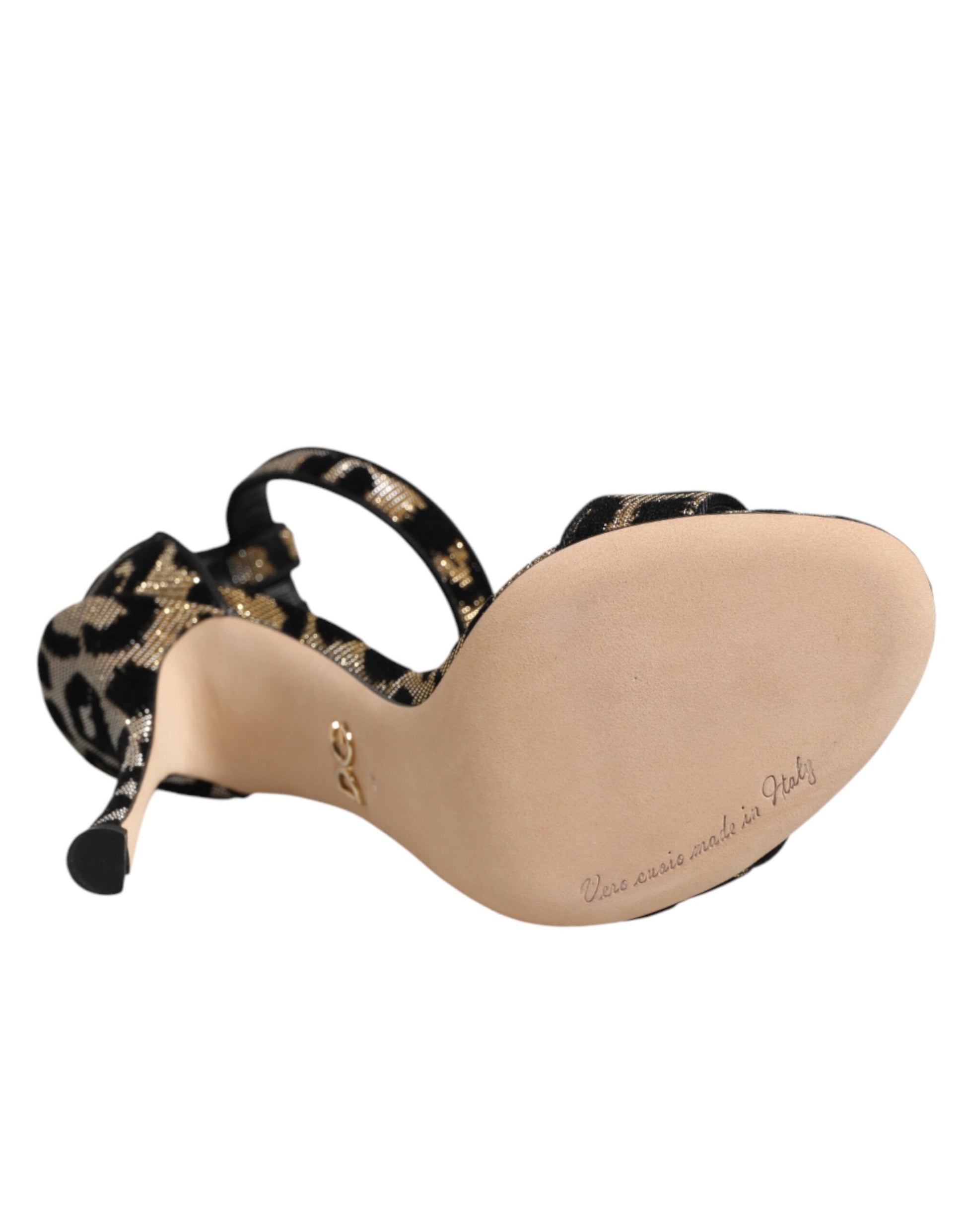 Gold Leopard Ankle Strap Heels Sandals Shoes