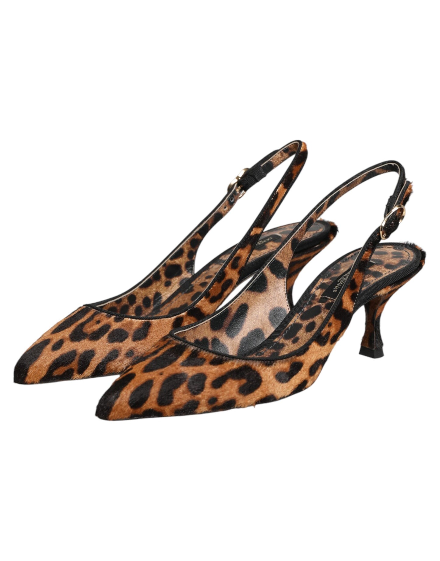 Brown Leopard Calfskin Fur Slingbacks Shoes