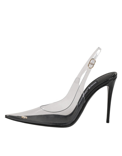 Black Leather Clear PVC Slingback Pumps Shoes