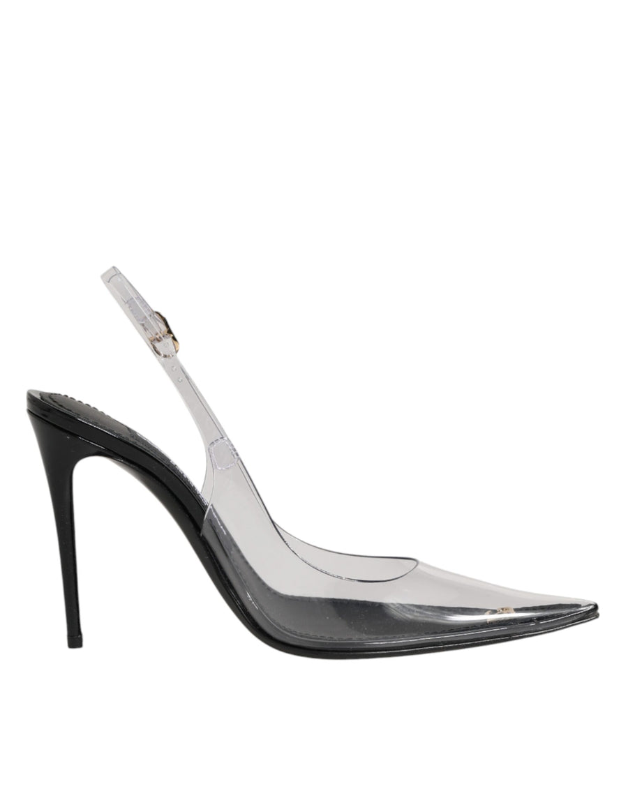 Black Leather Clear PVC Slingback Pumps Shoes