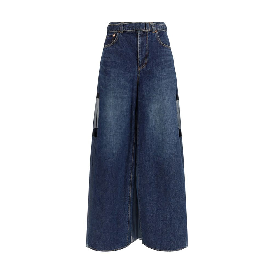 Blue Cotton Cropped Jeans