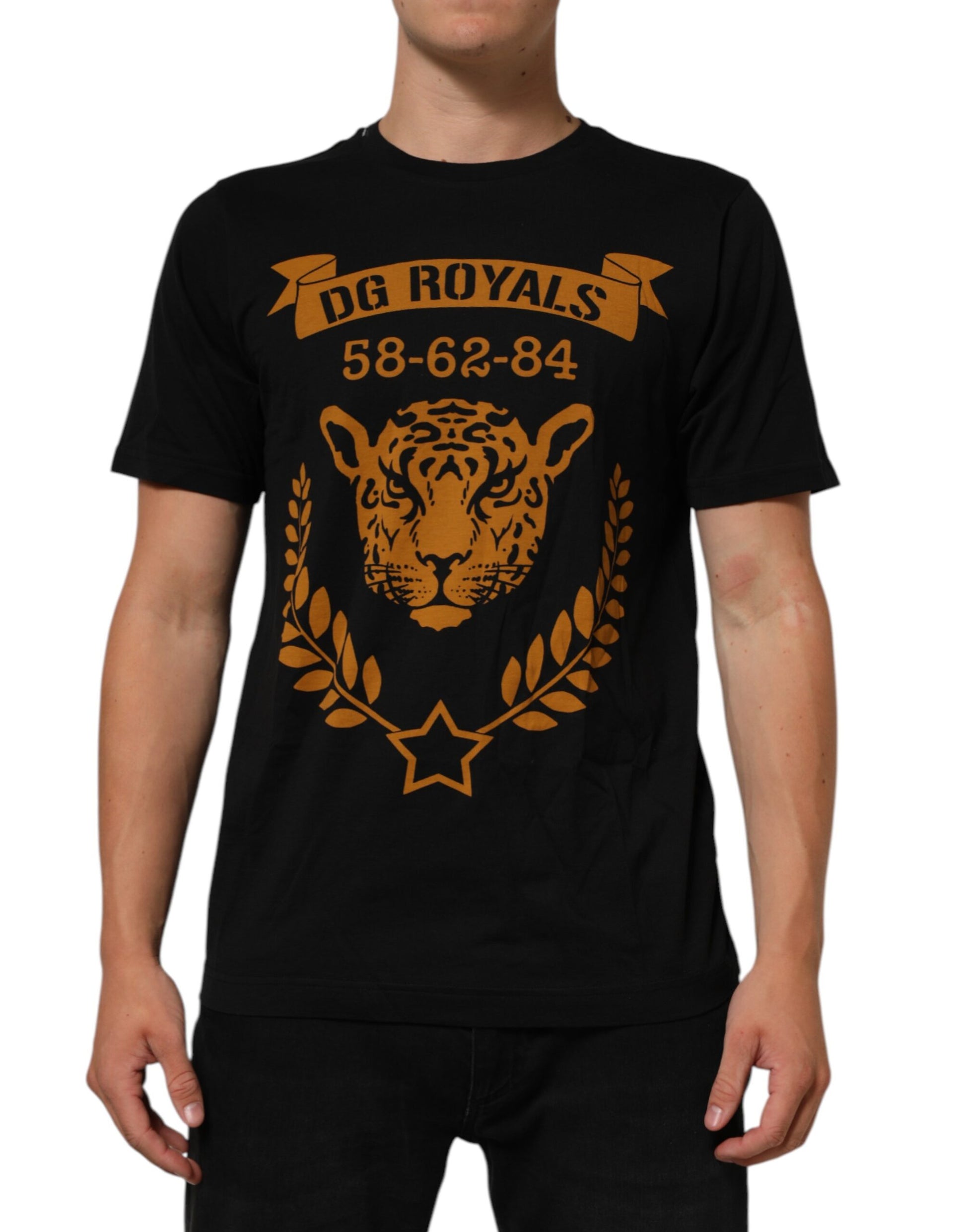 Black DG Royals Cotton Crew Neck Men T-shirt