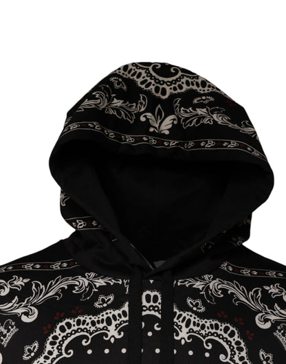 Black Bandana Print Crown Logo Cotton Hoodie Sweater