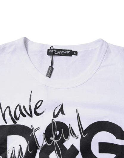 White Graphic Print Cotton Crew Neck T-shirt