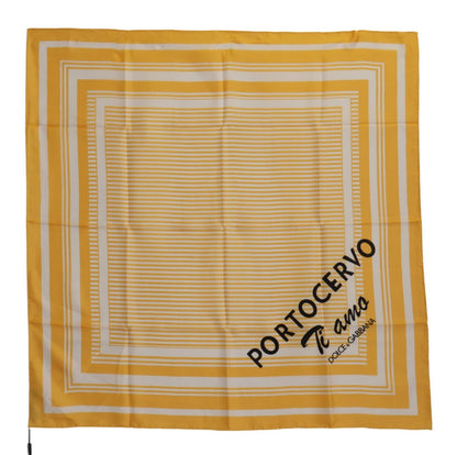Yellow White Silk Striped Square Wrap Scarf