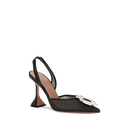 Black Polyester High Heel Pumps