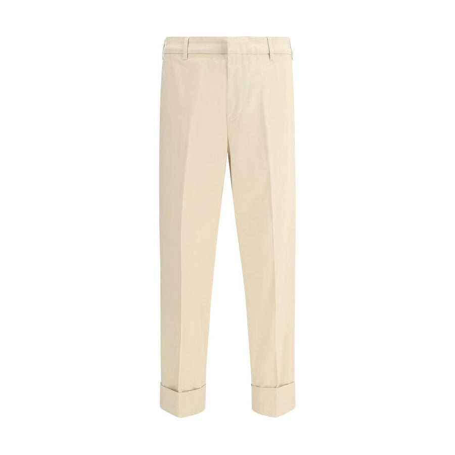 Beige Cotton Casual Pants