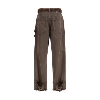 Brown Cotton Casual Pants