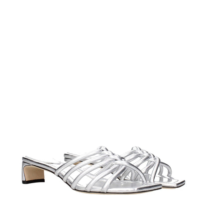 Gray Leather Flat Sandals