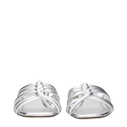 Gray Leather Flat Sandals