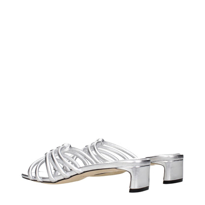 Gray Leather Flat Sandals