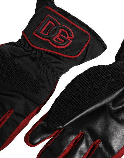 Black Red Nylon Wrist Length Mitten Gloves