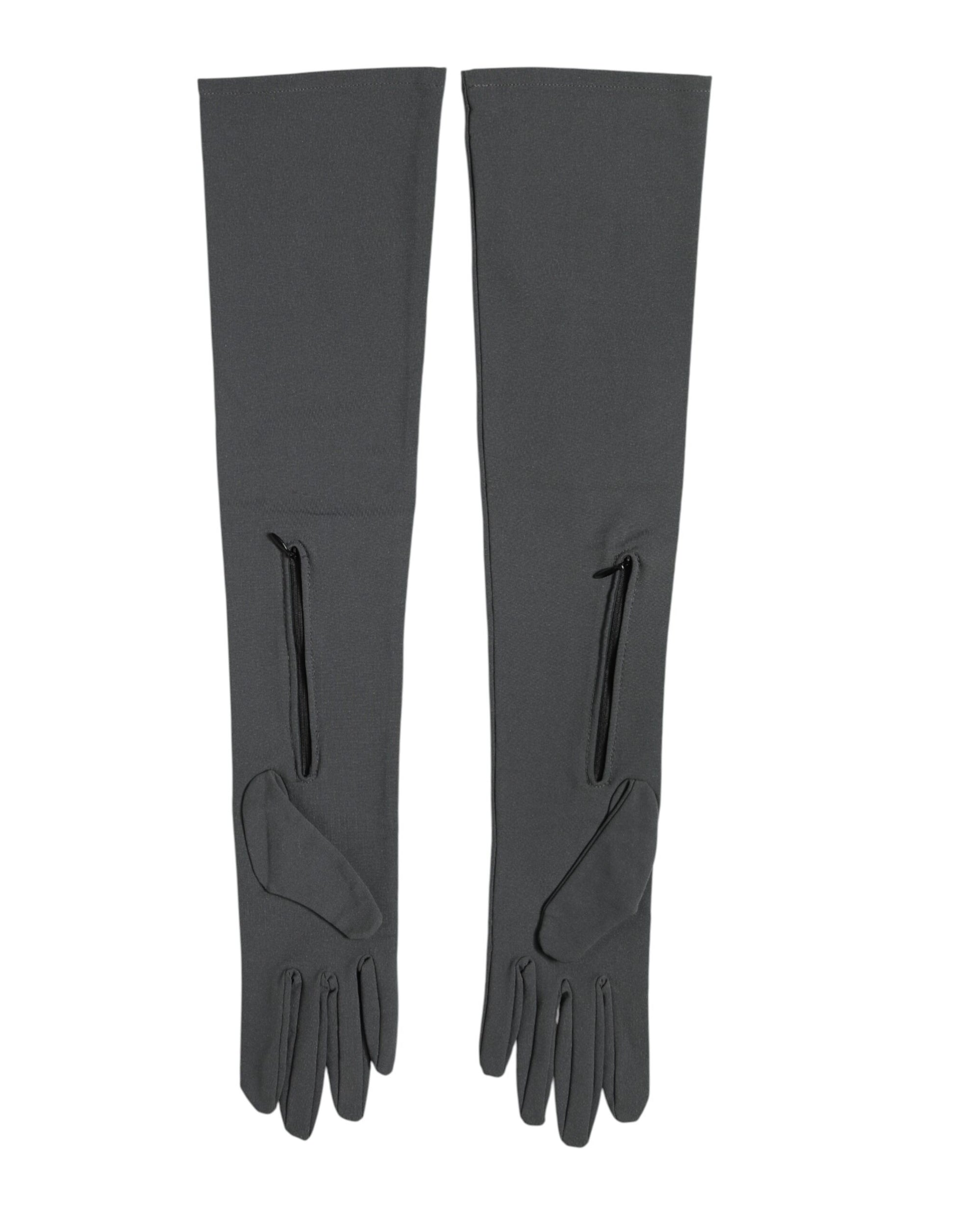 Dark Gray Viscose Elbow Length Mitten Men Gloves