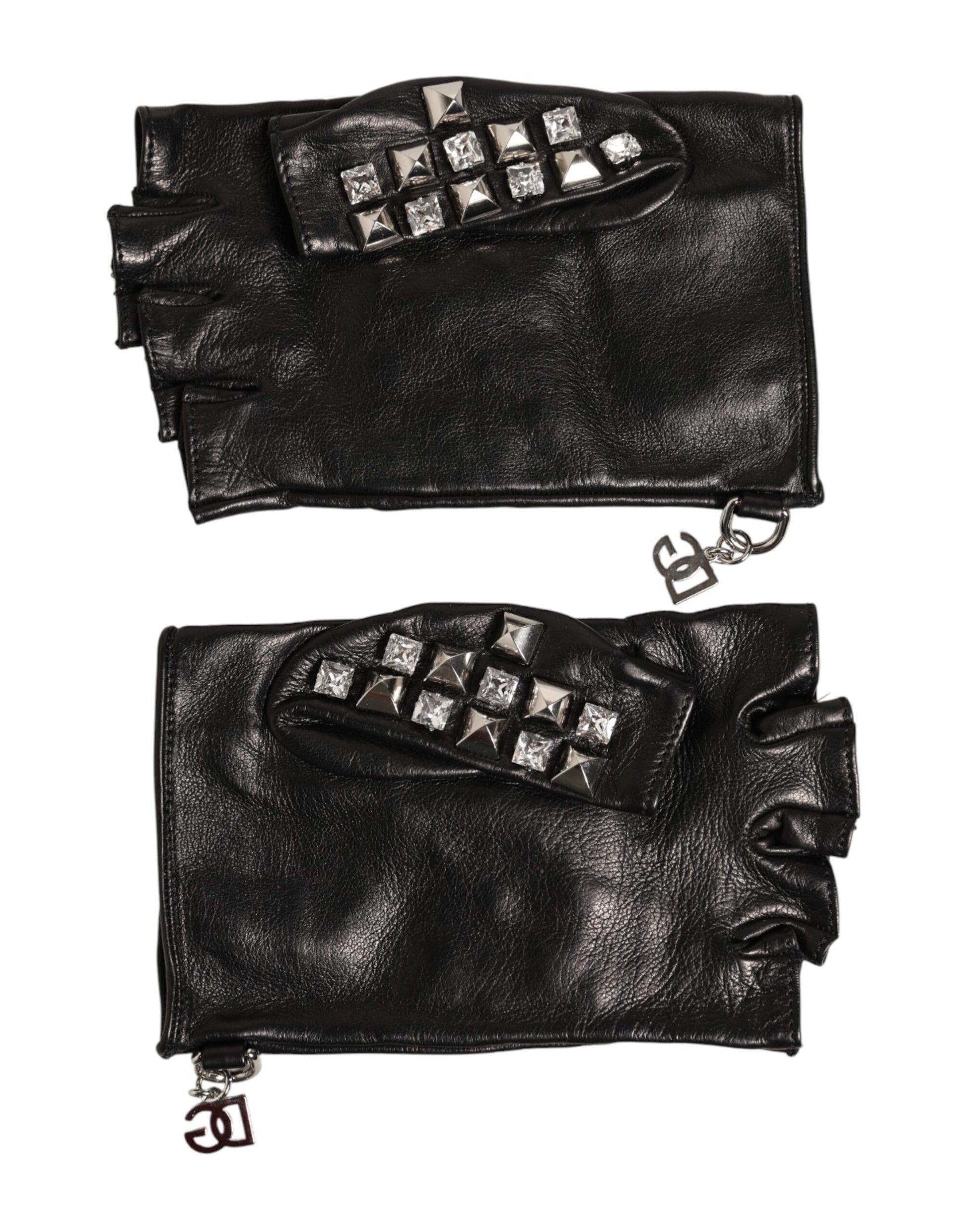 Black Leather Studded Fingerless Hand Mitten Men Gloves