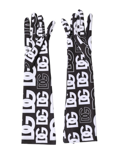 Black White DG Logo Elbow Length Mitten Gloves