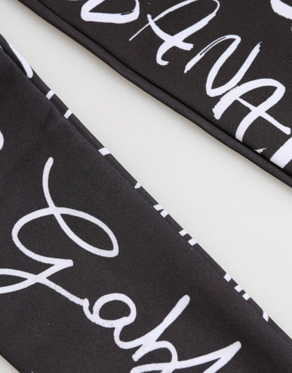 Black White DG Logo Elbow Length Mitten Gloves