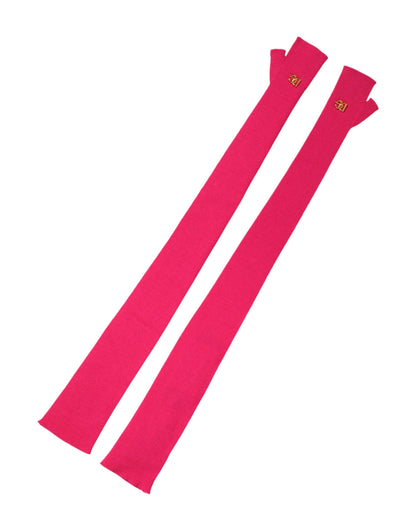 Pink Wool Fingerless Elbow Length Mitten Gloves