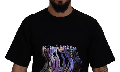 Cotton Black Printed Crewneck Tee T-shirt