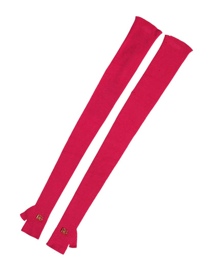 Pink Wool Fingerless Elbow Length Mitten Gloves