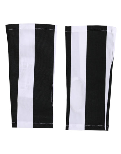 Black White Nylon Fingerless Wrist Length Gloves
