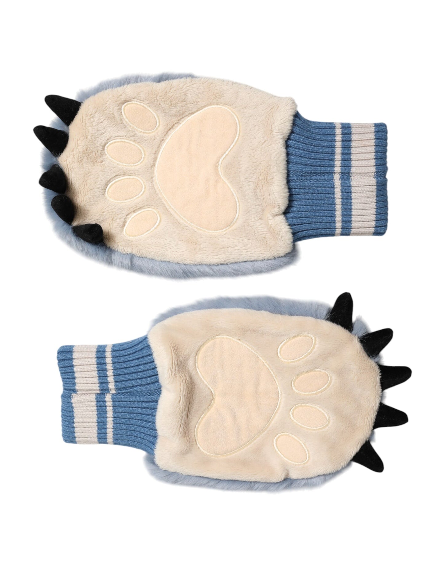 Blue Acrylic Knitted Fur Wrist Mitten Gloves