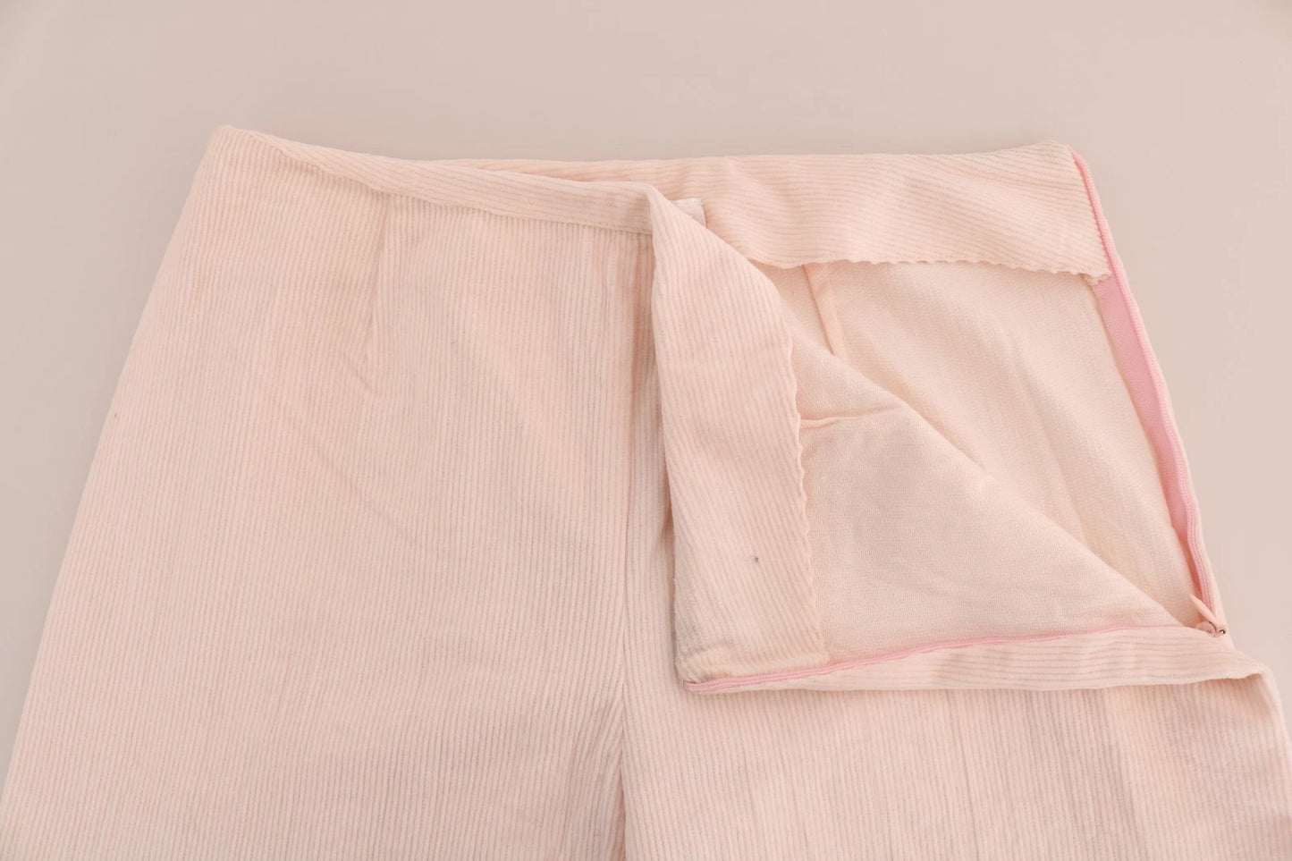 Beige Cotton Stretch Straight Trousers Pants