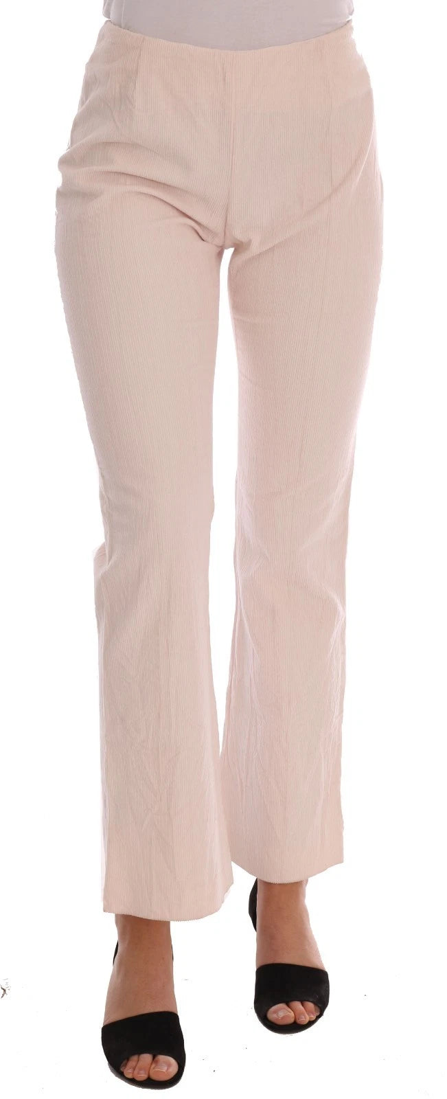 Beige Cotton Stretch Straight Trousers Pants