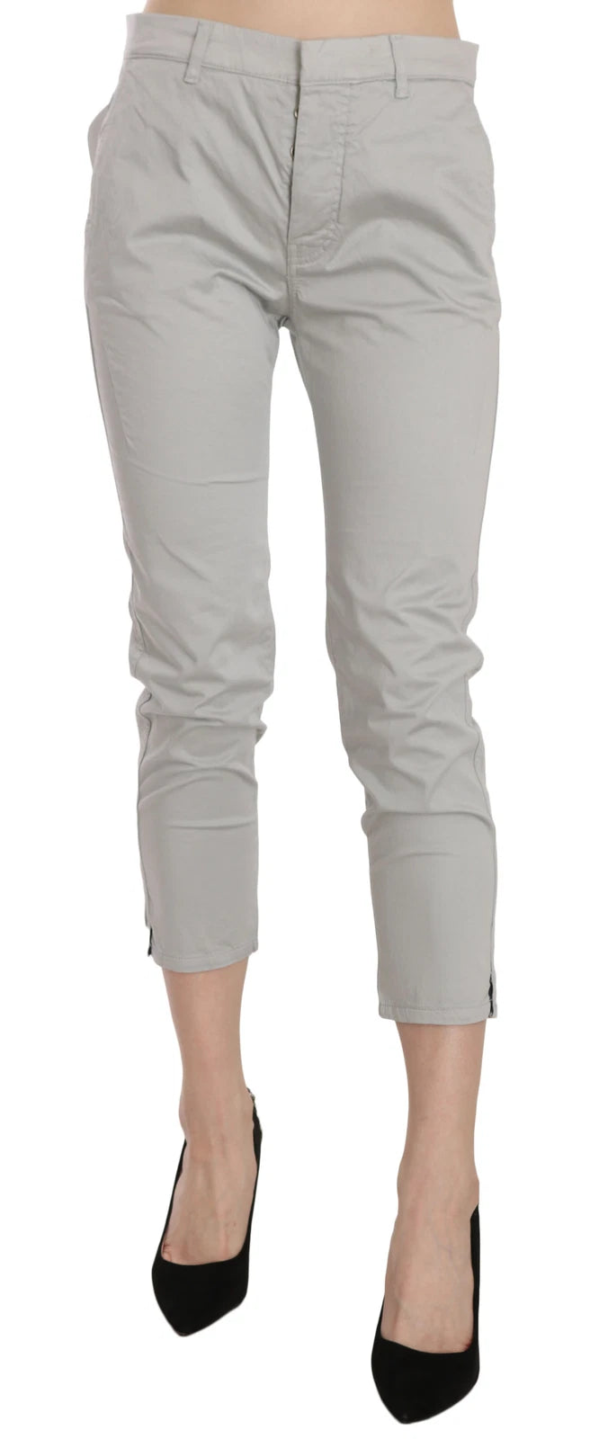 Cotton Gray High Waist Skinny Cropped Trousers Pants