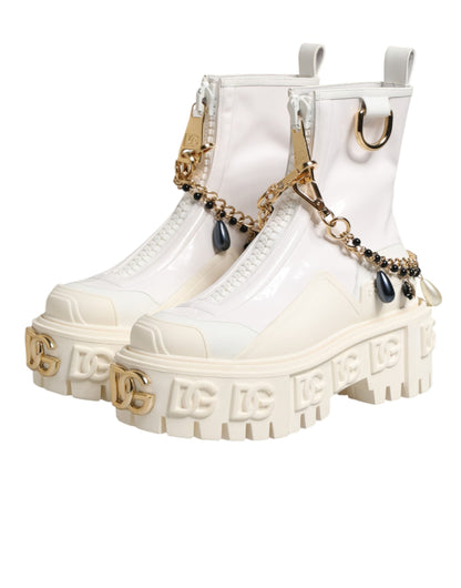 White Leather Rubber Logo Ankle Boots Shoes