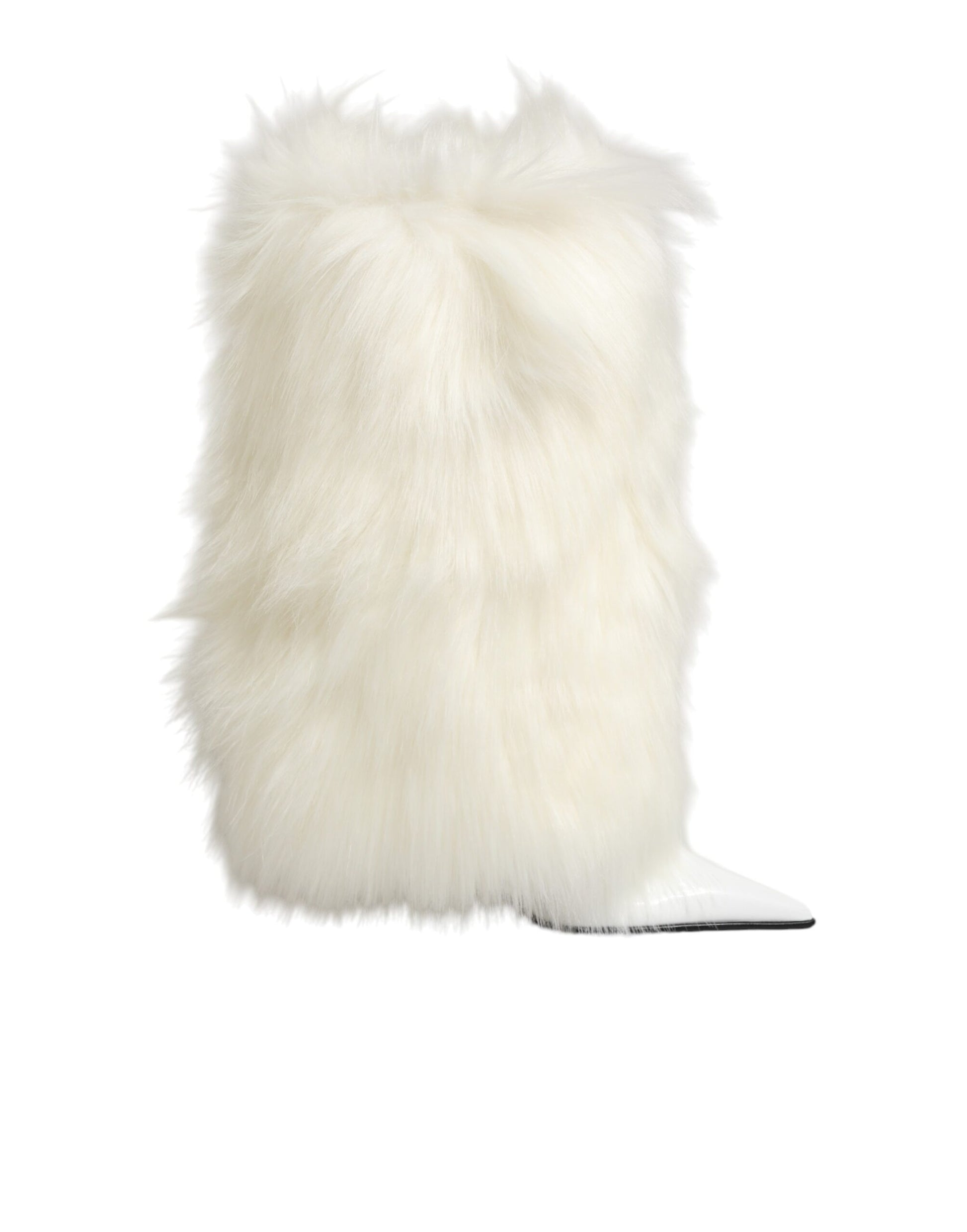 White Fur Pointed Knee High Stiletto Boots Shoes