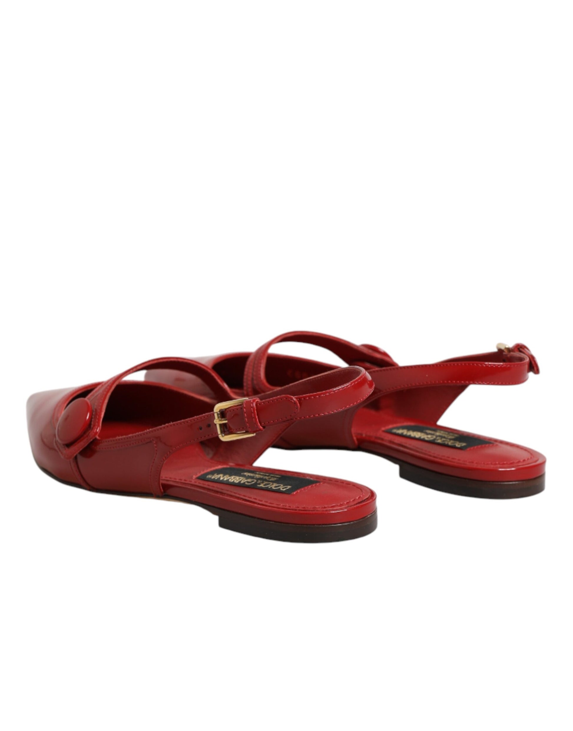 Red Leather Slingback Flats Sandals Shoes