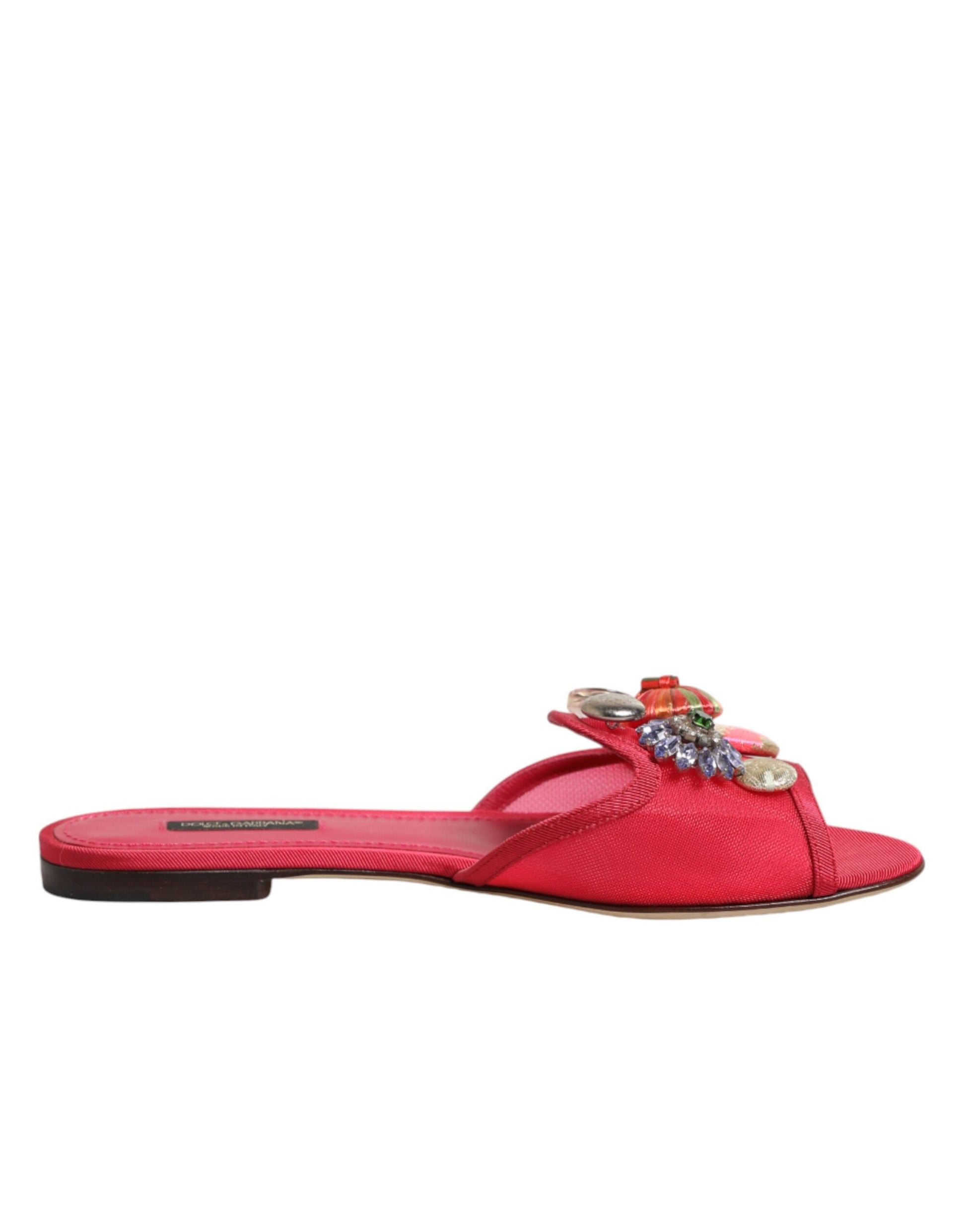 Red Embellished Flats Slip On Sandals Shoes