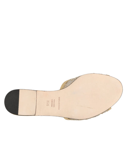 Gold Devotion Lace Flats Slip On Sandals Shoes