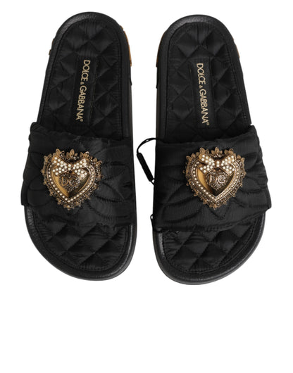 Black Devotion Matelassé Leather Slides Shoes