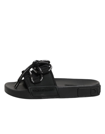 Black logo print Slides Beachwear Shoes