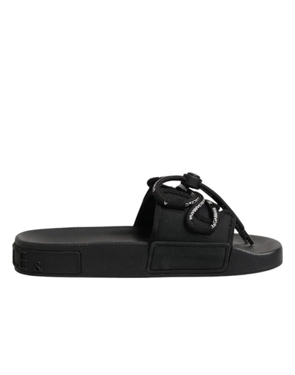 Black logo print Slides Beachwear Shoes