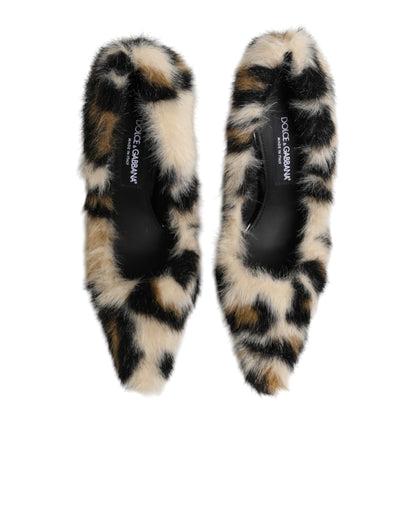 Brown Fur Leopard High Heels Pumps Shoes