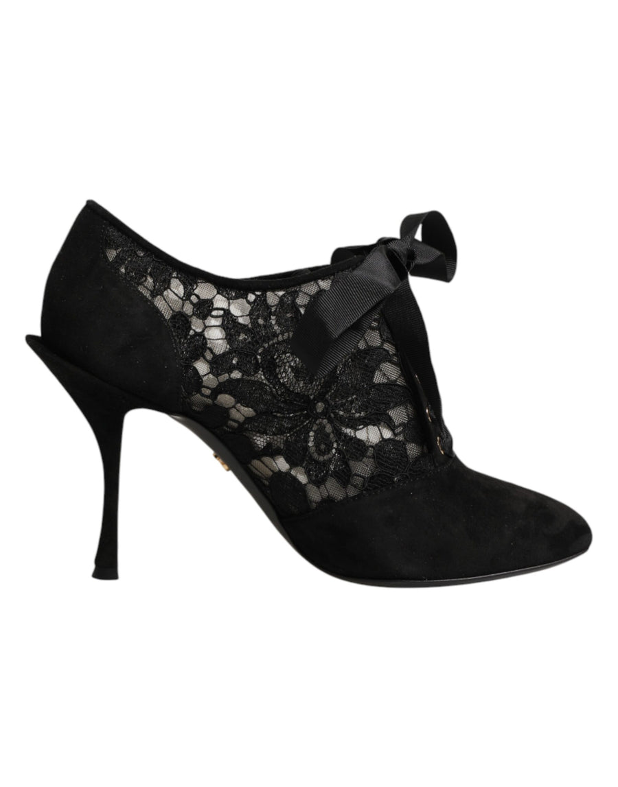 Black Floral High Heels LACE-UPS Pumps Shoes