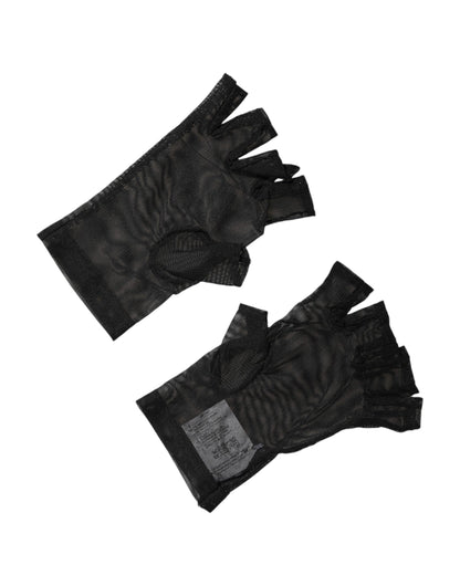 Black Nylon Wrist Length Fingerless Mitten Gloves