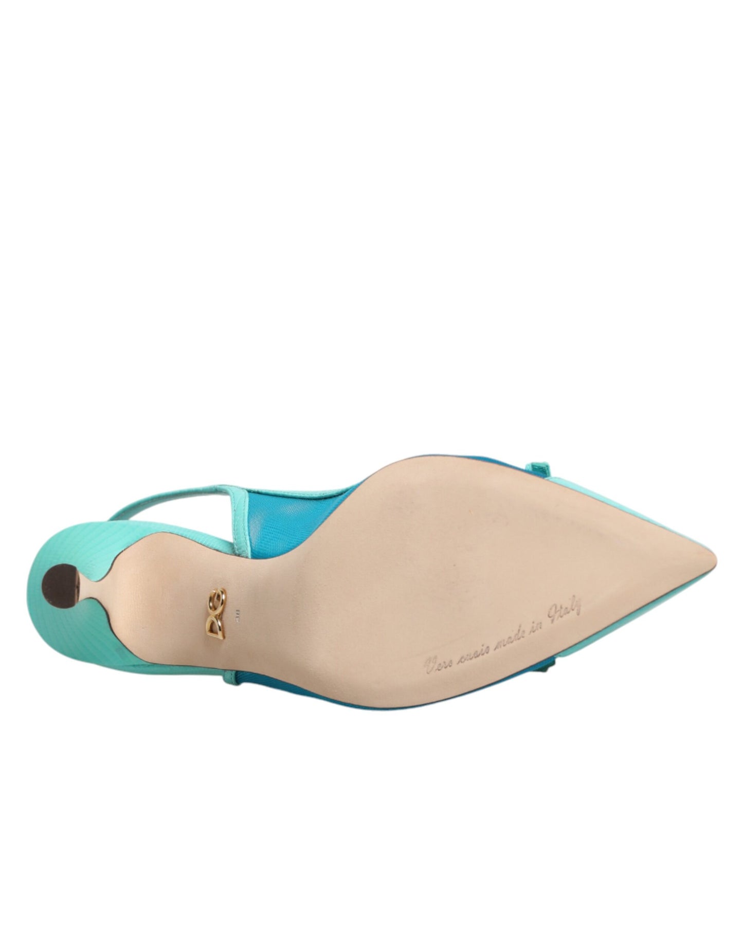 Blue Leather Mesh Heels Slingback Shoes