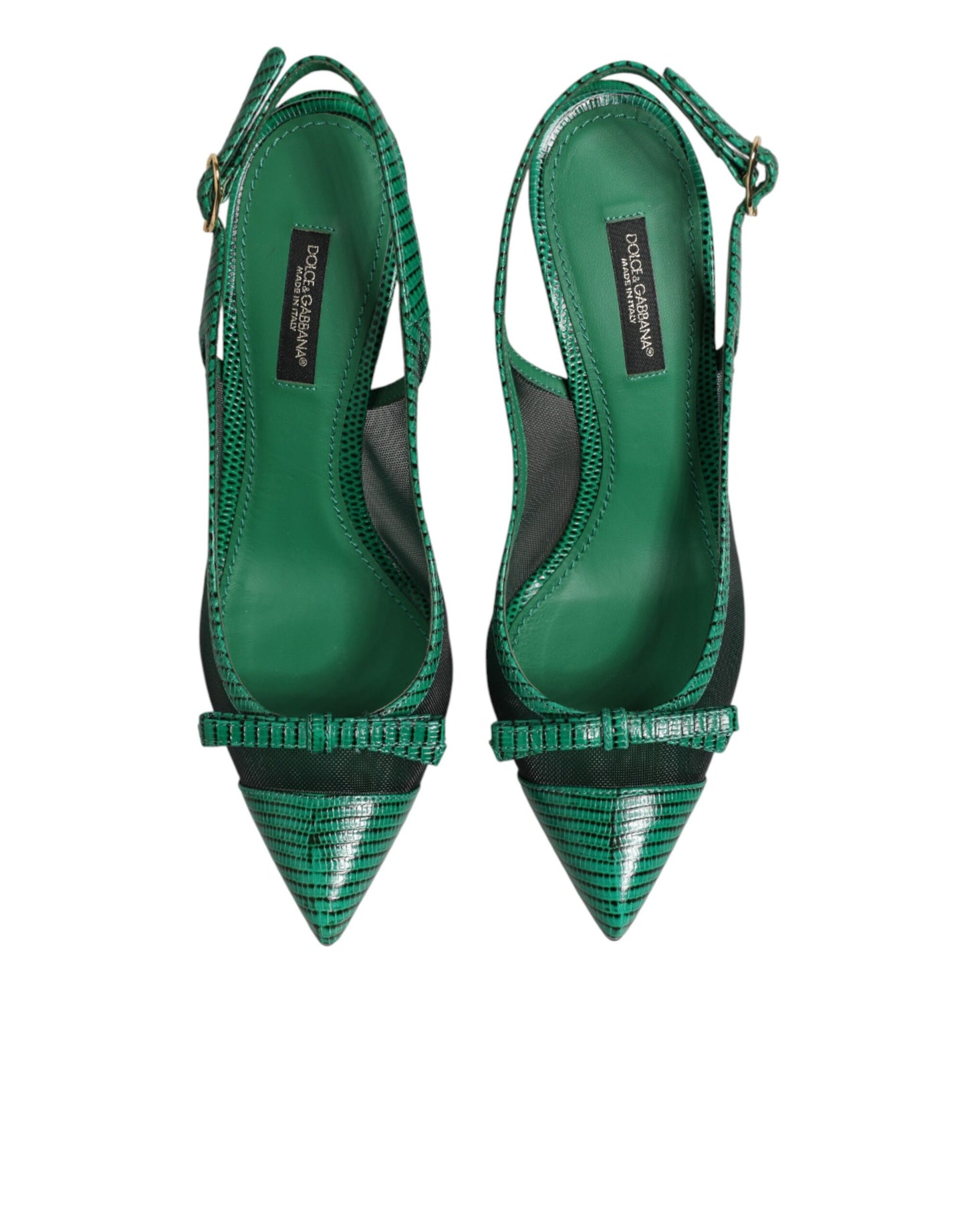 Green Leather Mesh Heels Slingback  Shoes