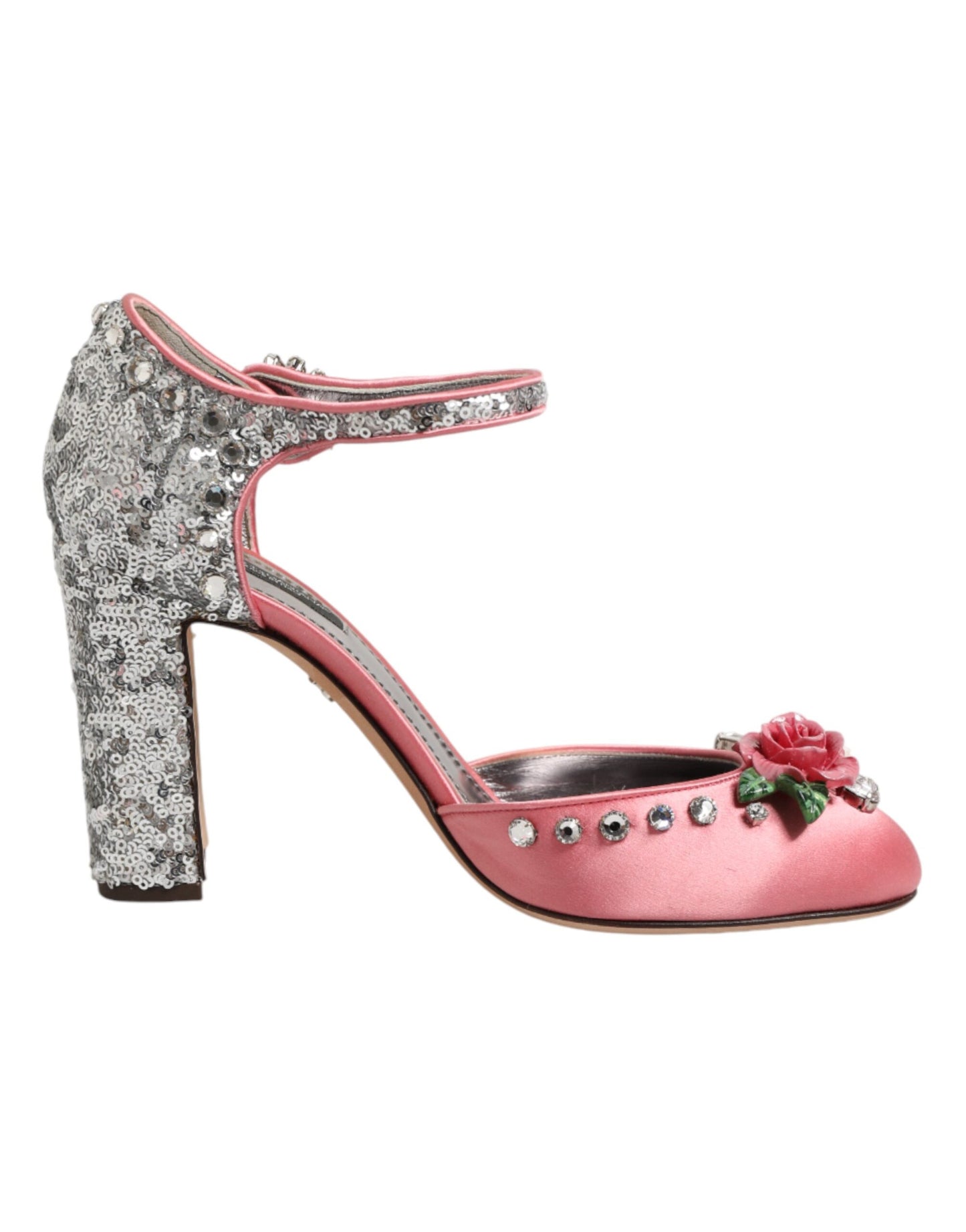 Pink Sequined Ankle Strap Sandals Shoes