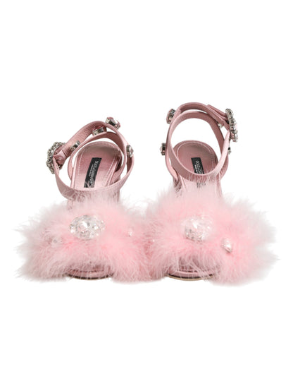 Pink Crystal Fur Embellished Sandals Shoes